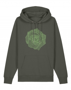 XXXL-Kaki hoodie met lichtgroene opdruk roos